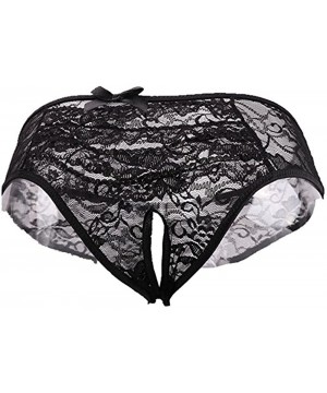 Panties Sexy Plus Size Panties for Women Lace Thong Panties Mid Waist Underwear - Black - CV188ULGL3W