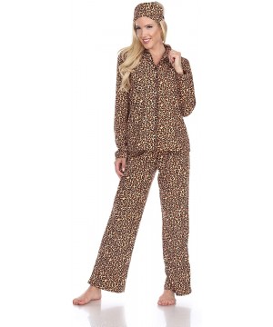 Sets Women's Printed Flannel Pajama Set with Eye Mask - Brown Cheetah - CG18XARGNYC