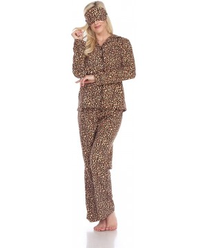 Sets Women's Printed Flannel Pajama Set with Eye Mask - Brown Cheetah - CG18XARGNYC