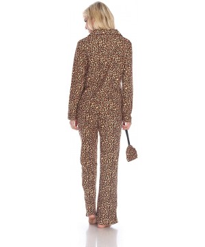 Sets Women's Printed Flannel Pajama Set with Eye Mask - Brown Cheetah - CG18XARGNYC