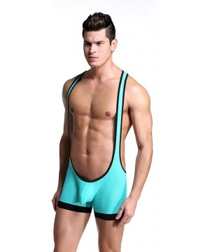 Boxer Briefs Men's Sexy Lingerie Bodysuit Boxer Briefs Suspenders Singlet Underwear - 1601-sky Blue - C612N7AFXFZ