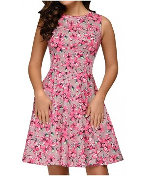 Slips Womens Floral Printed Sleeveless Dress- Fashion Slim Fit O Neck Sleeveless Swing Dresses - Pink - CG195Y6AR37