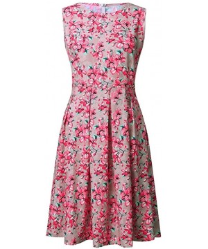 Slips Womens Floral Printed Sleeveless Dress- Fashion Slim Fit O Neck Sleeveless Swing Dresses - Pink - CG195Y6AR37