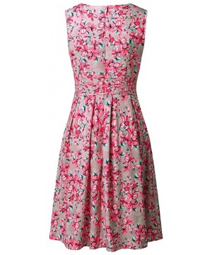 Slips Womens Floral Printed Sleeveless Dress- Fashion Slim Fit O Neck Sleeveless Swing Dresses - Pink - CG195Y6AR37