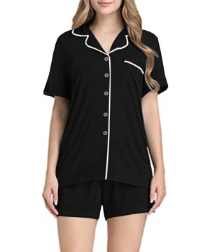 Sets Women Pajamas Set Long Sleeve Sleepwear Button Down Pjs Loungewear Sets - Short-black - C11987A4KE0