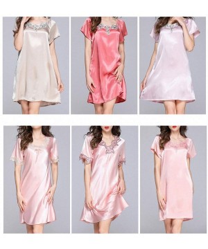 Nightgowns & Sleepshirts Women Satin Sleepwear Ice Silk Nightgown Short Sleeve Nightdress Sexy V Neck Lingerie Home Clothes S...