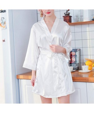 Robes Womens Short Bridal Kimono Robe Wedding Dress Nightgown Bridesmaid Sleepwear - White 2 - CX190WU4L35