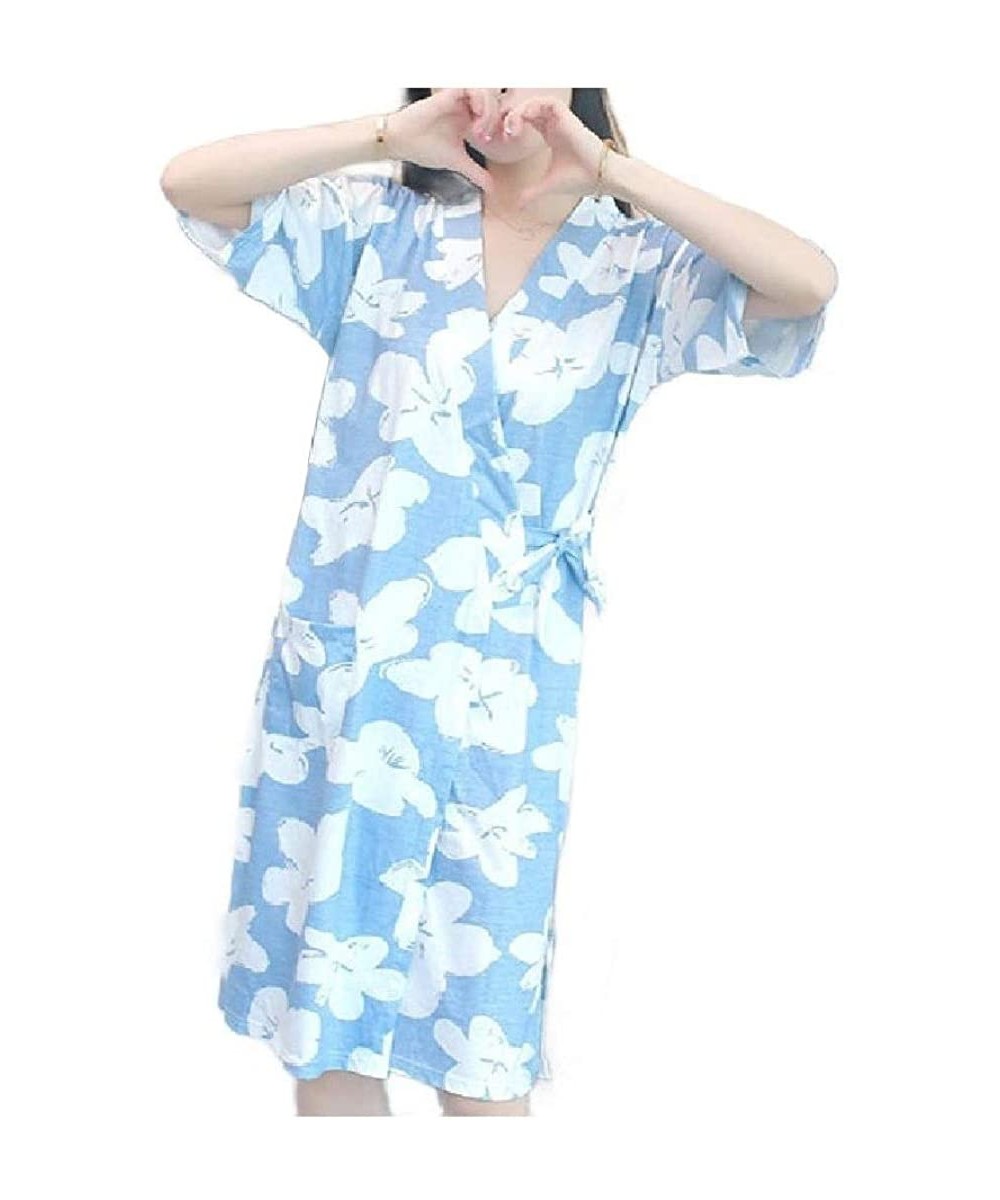 Nightgowns & Sleepshirts Women Lounger Plus-Size Cotton Nightwear Printing Kimono Sleepwear - As6 - C619E7CTS4M