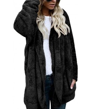 Thermal Underwear Womens Warm Faux Fur Coat Long Sleeve Solid Color Lapel Neck Jacket with Pockets - Black - CZ192332NOS