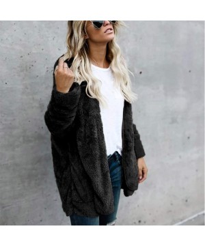 Thermal Underwear Womens Warm Faux Fur Coat Long Sleeve Solid Color Lapel Neck Jacket with Pockets - Black - CZ192332NOS