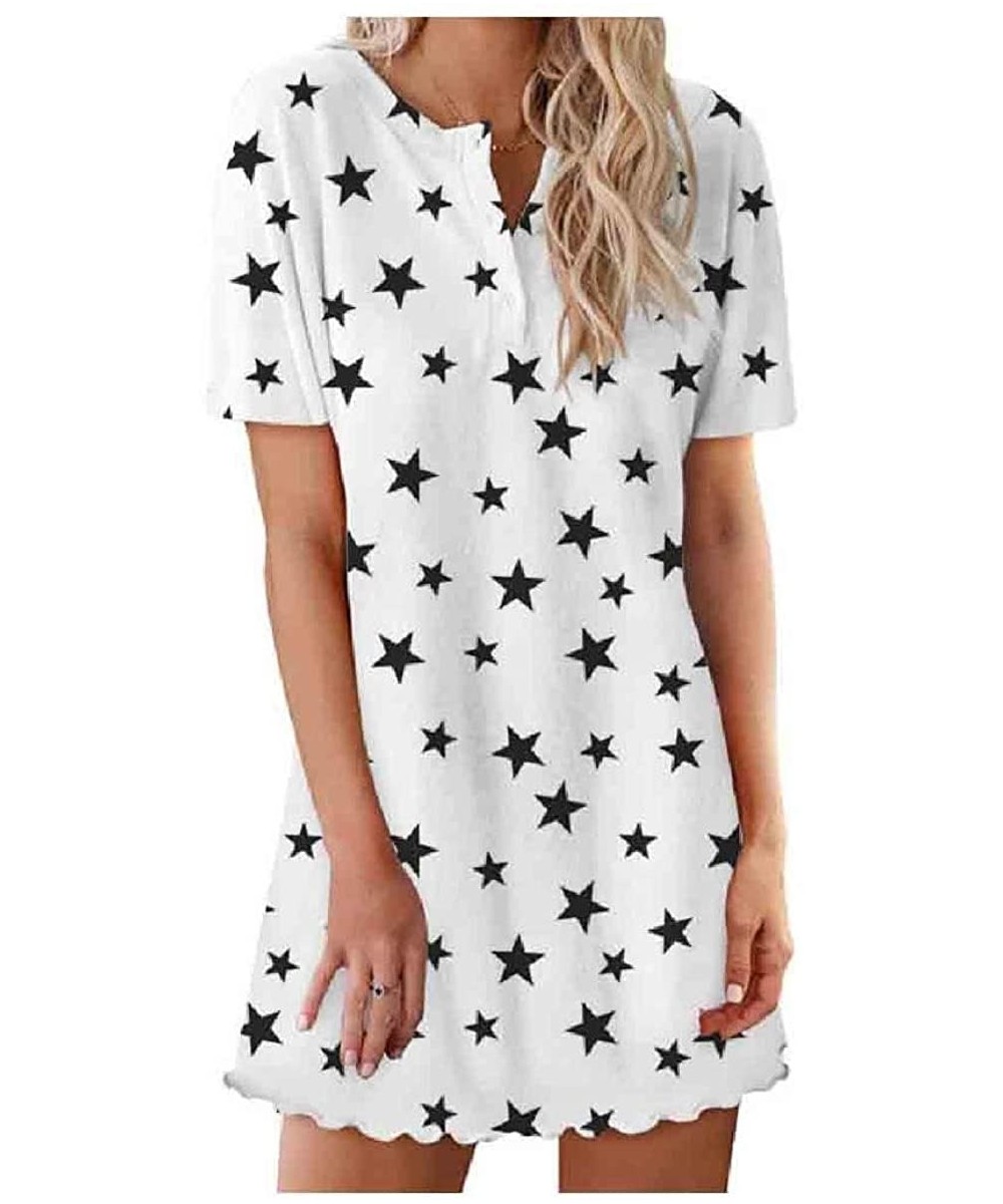 Nightgowns & Sleepshirts Womens Lips Short Dress Short-Sleeve Floral Printed Everyday Nightgown - As1 - CX1900GYW99