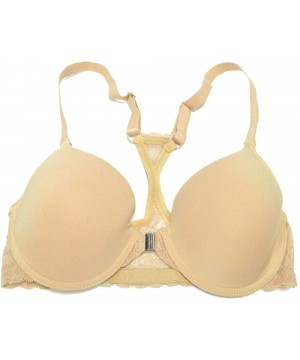 Bras Women Racerback Front Close Clasp Bra Plunge Lace Underwire Support Brassiere - Nude - C418QSGT40N