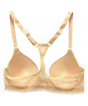 Bras Women Racerback Front Close Clasp Bra Plunge Lace Underwire Support Brassiere - Nude - C418QSGT40N