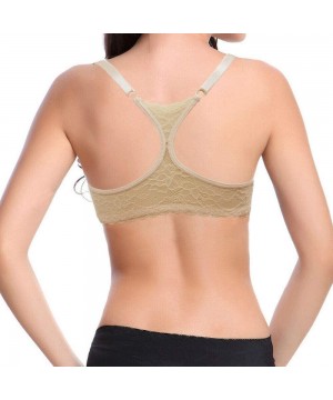 Bras Women Racerback Front Close Clasp Bra Plunge Lace Underwire Support Brassiere - Nude - C418QSGT40N