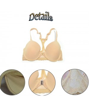 Bras Women Racerback Front Close Clasp Bra Plunge Lace Underwire Support Brassiere - Nude - C418QSGT40N