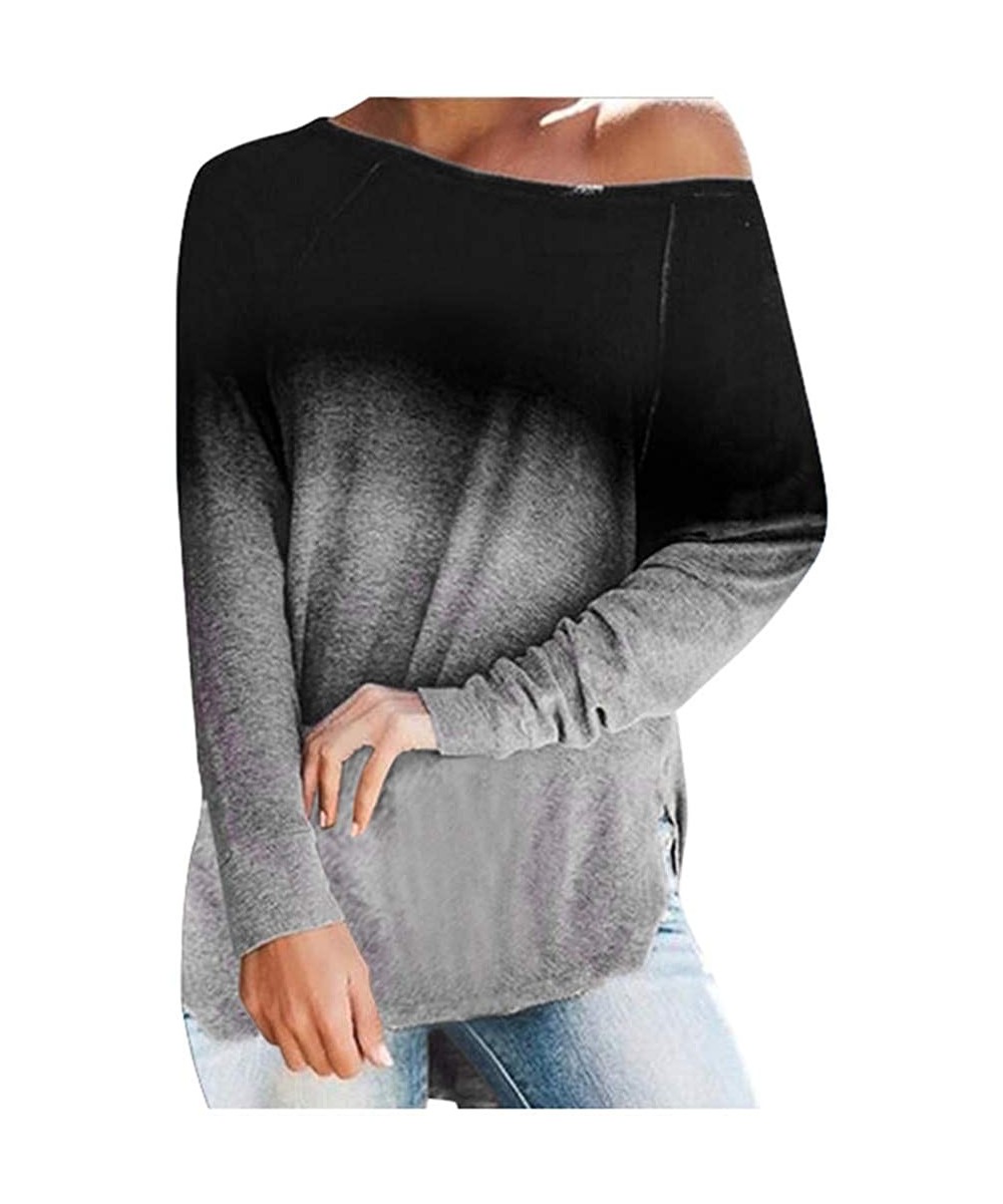 Baby Dolls & Chemises New Women's Fashion Autumn and Winter Gradual Color Backless Off-Shoulder Shirt - Black - C918A05D8QO