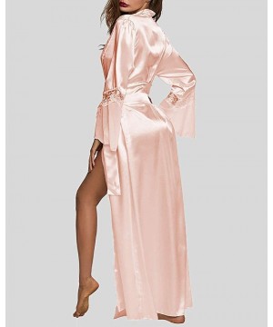 Robes Womens Long Robe Kimono Satin Gown Lingerie - Pink - CC199GW2GSL