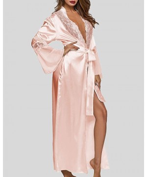 Robes Womens Long Robe Kimono Satin Gown Lingerie - Pink - CC199GW2GSL