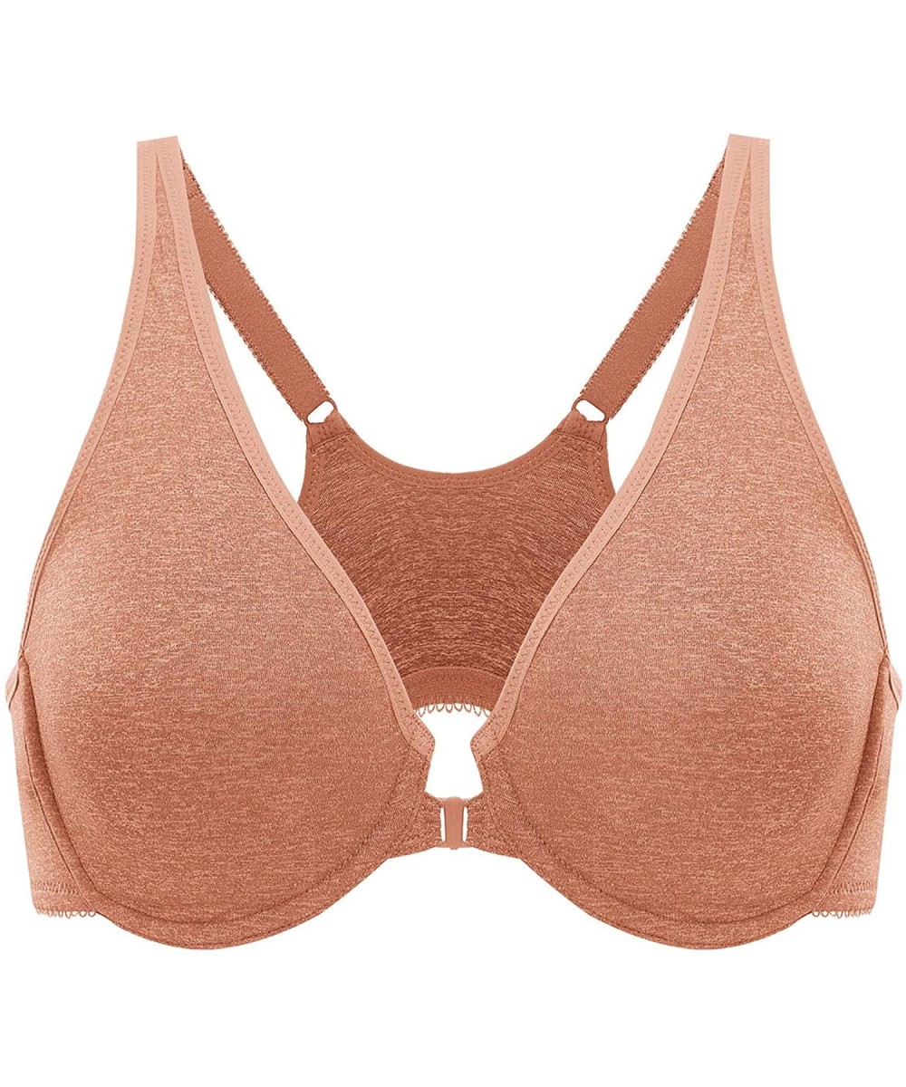 Bras Women's Unlined Racerback Bra Underwire Front Closure Bras - Pumpkin Heather - C01906Z8C06