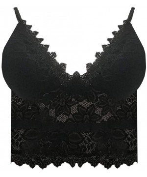 Camisoles & Tanks Women's Lace Cami Stretch Lace Half Cami Breathable Lace Bralette Top for Women Girls - Black - CC194XNK9QH