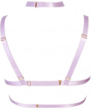 Bras Woman Body Harness Bra Punk Gothic Belt Lingerie cage Plus Size Stretchy Fabric Festival Rave - Purple - C3193WRGXDQ