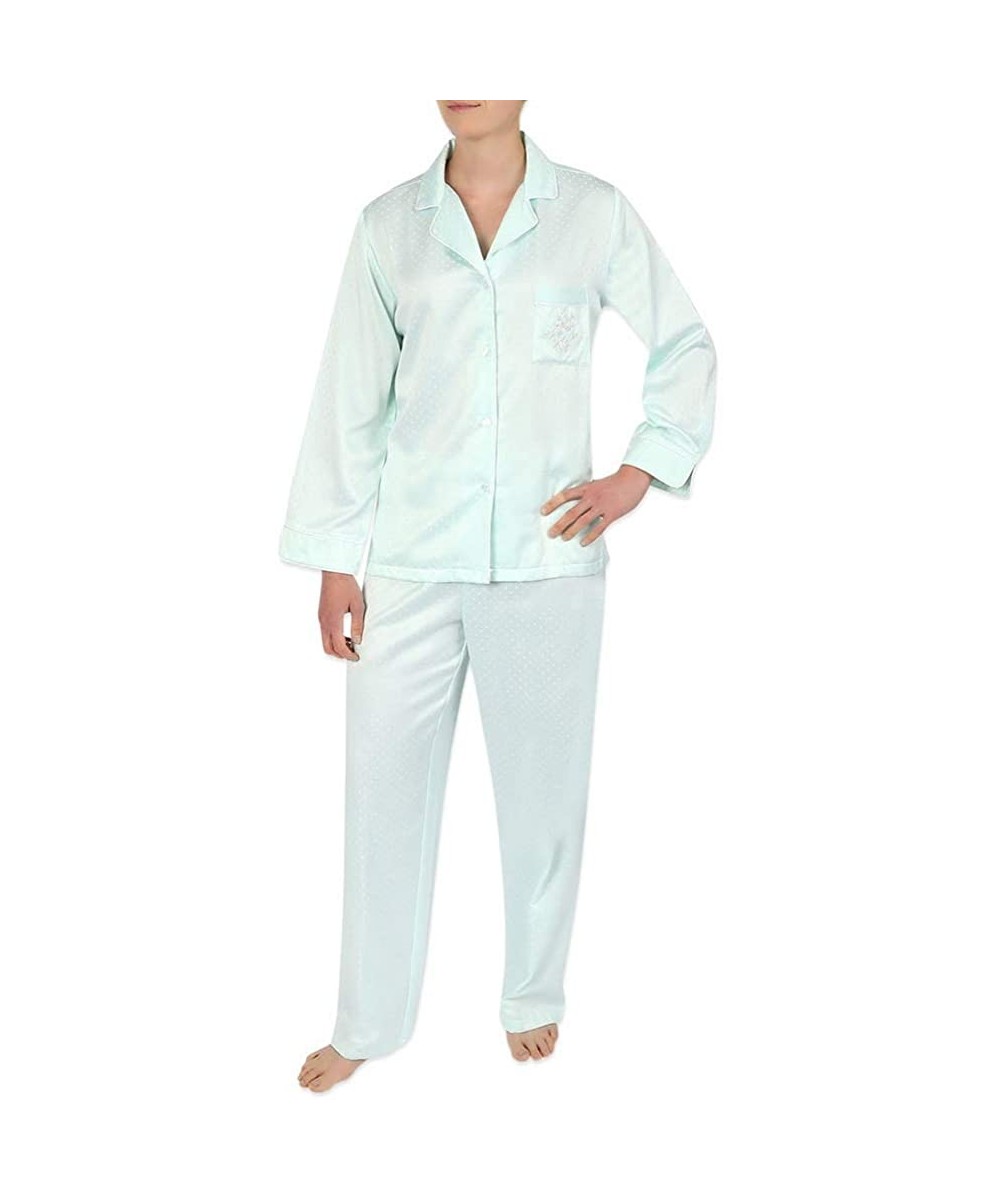 Sets Pajama Set - Women's PJ Top and Bottoms Made with Jacquard Brushed Back Satin - Mint - CC18XL7CTQK