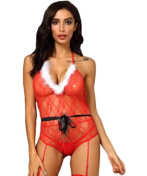 Bustiers & Corsets Women Sexy Lingerie Lace Bustier Set Teddy Bodysuit with Garters(no Stockings) - Red - CP18AT8O5QU