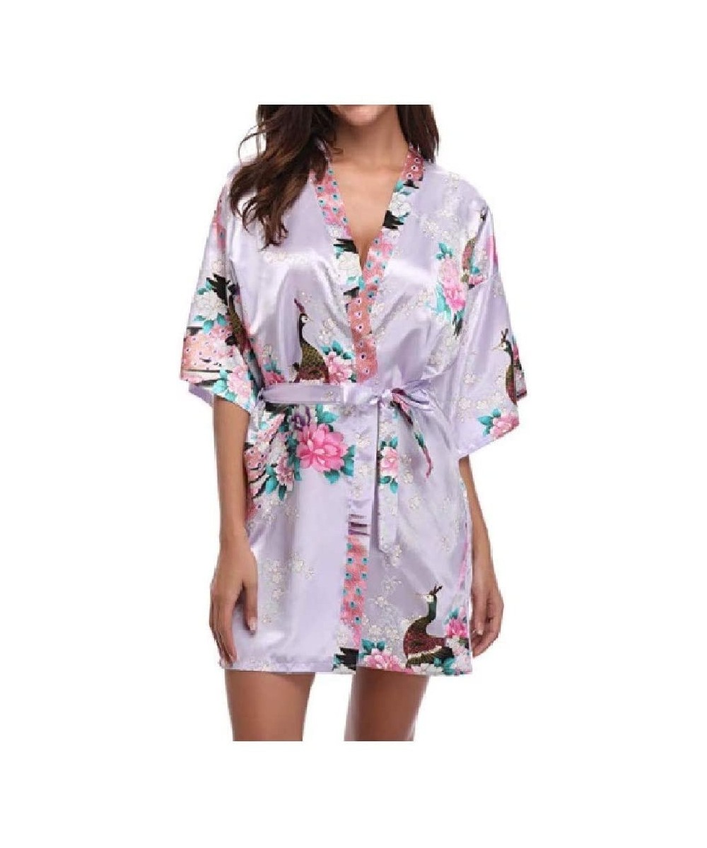 Robes Womens Nightwear Sleepwear Lounger Baggy Charmeuse Peacock Lounge Robe AS2 XS - As2 - C119DCZMT6C