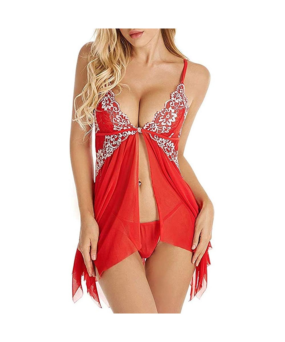 Baby Dolls & Chemises Womens Lingerie Sexy for Sex Babydoll Lingerie for Women Honeymoon V Neck Chemise Sexy Exotic Open Fron...