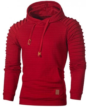 Thermal Underwear Autumn Long Sleeve Plaid Hoodie Hooded Sweatshirt Top Tee Outwear BlouseMen - Red - CC18M6Q48XW