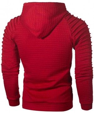 Thermal Underwear Autumn Long Sleeve Plaid Hoodie Hooded Sweatshirt Top Tee Outwear BlouseMen - Red - CC18M6Q48XW