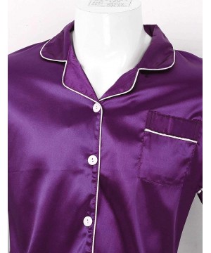 Sleep Sets Men's Pajamas Set Short Sleeve Stain Solid Button Down Top with Bottom - Purple - C819992IOWD