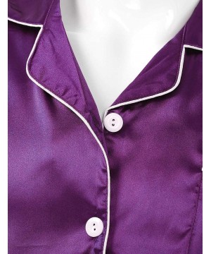 Sleep Sets Men's Pajamas Set Short Sleeve Stain Solid Button Down Top with Bottom - Purple - C819992IOWD