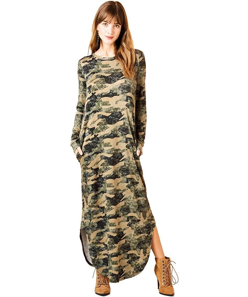 Nightgowns & Sleepshirts Women's Camouflage Long French Terry Knit Nightgown Dress - Camouflage - CQ18IR4EQKT