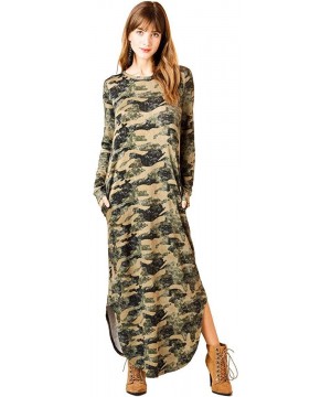 Nightgowns & Sleepshirts Women's Camouflage Long French Terry Knit Nightgown Dress - Camouflage - CQ18IR4EQKT