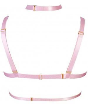 Bras Adjustable Size Gothic Women Caged Bralette Clothing Carnival Party Harness Bra - Pink - CK18Q968I98