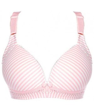 Bustiers & Corsets Women Adjustable Suckling Front Closure Extra-Elastic Breathable Stripe Trim Bra - Pink - CI18ZQSKR8O