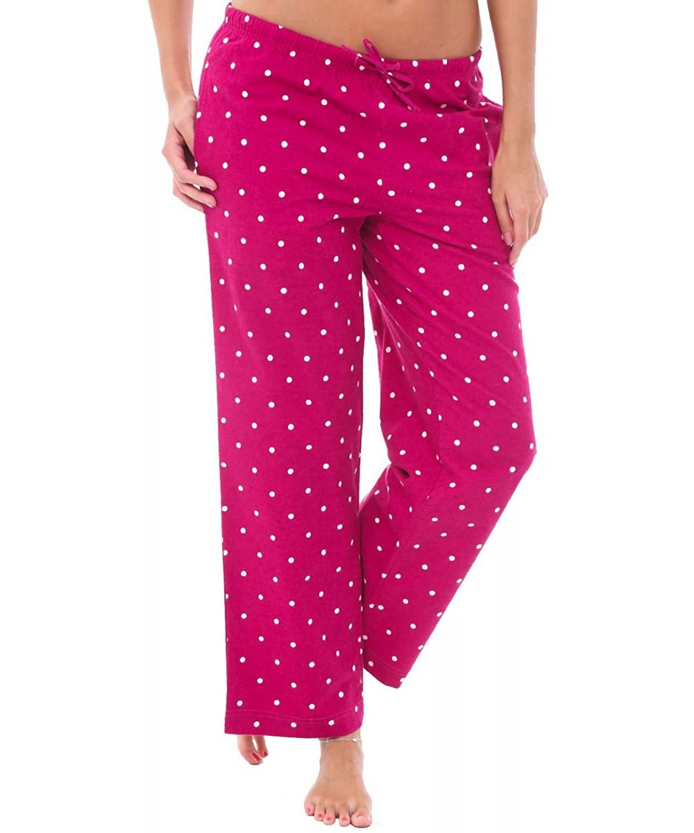 Bottoms Women's Flannel Pajama Pants- Long Novelty Cotton Pj Bottoms - Pink With White Dots - CJ12O5TC9XD