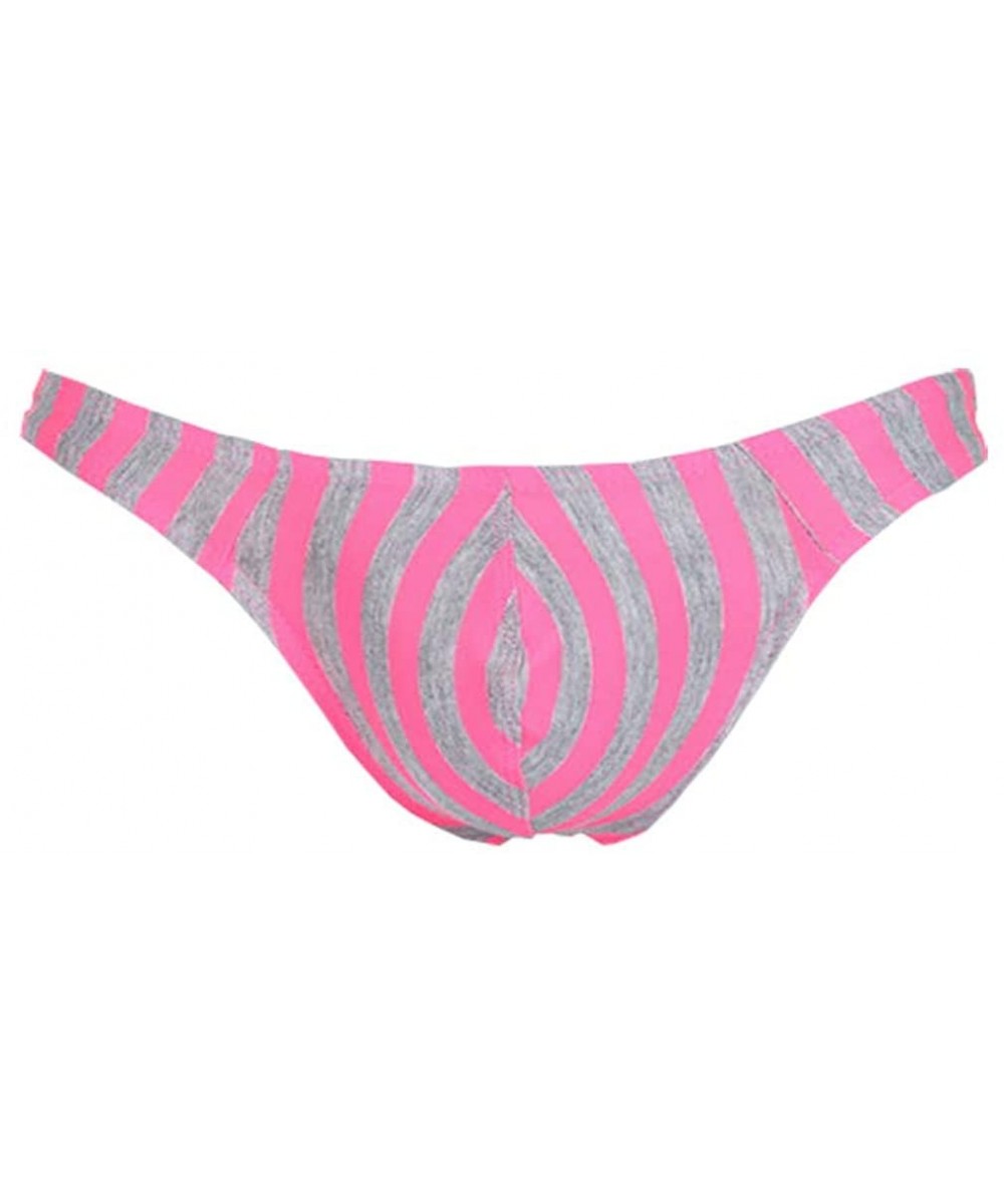 G-Strings & Thongs Men's Stripes Low Rise Cool Thongs Briefs - Pink - CC1928M4DRD