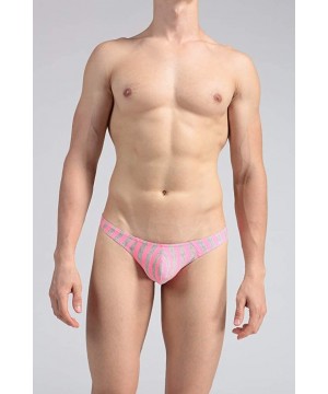 G-Strings & Thongs Men's Stripes Low Rise Cool Thongs Briefs - Pink - CC1928M4DRD