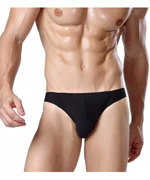 Briefs Men's Briefs Ice Silk Traceless Silky Panties Breathable Comfortable Underwear Solid Color - Black - CK18THIOILH