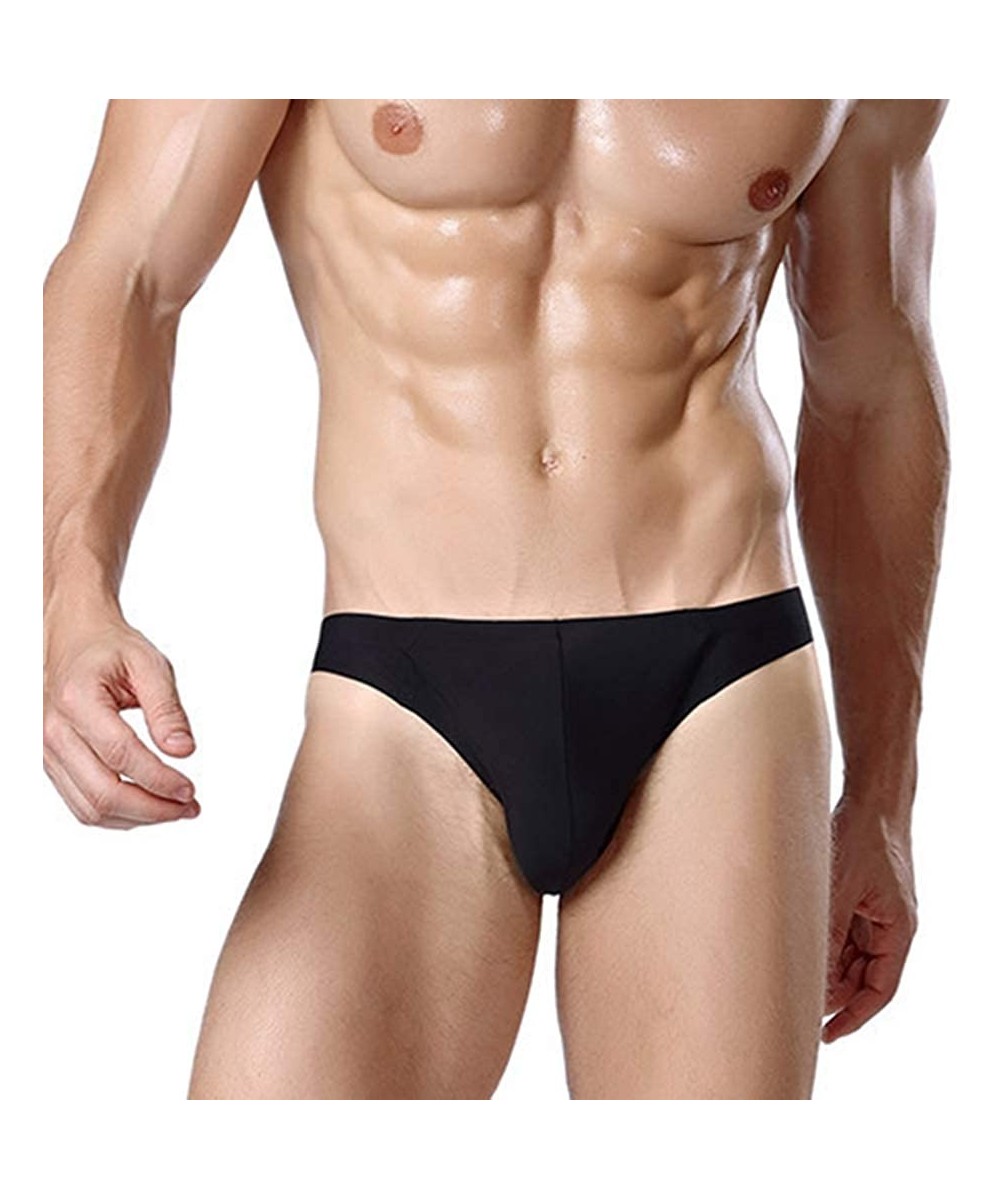 Briefs Men's Briefs Ice Silk Traceless Silky Panties Breathable Comfortable Underwear Solid Color - Black - CK18THIOILH