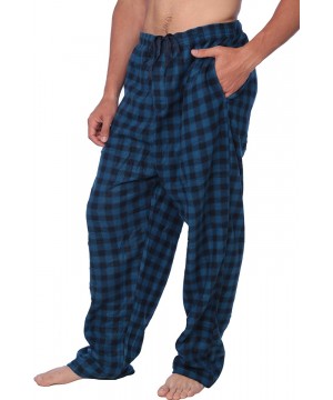 Sleep Bottoms Men's PJ Pajama Fleece Lounge Plaid Bottoms Pants Microfleece (Single or 3 Pack)- 12 Colors - Buffalo Blue - CI...