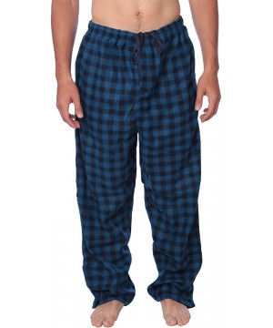 Sleep Bottoms Men's PJ Pajama Fleece Lounge Plaid Bottoms Pants Microfleece (Single or 3 Pack)- 12 Colors - Buffalo Blue - CI...