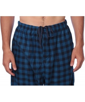 Sleep Bottoms Men's PJ Pajama Fleece Lounge Plaid Bottoms Pants Microfleece (Single or 3 Pack)- 12 Colors - Buffalo Blue - CI...