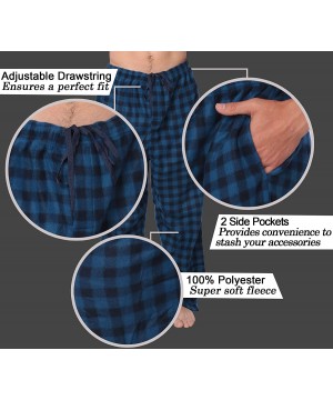 Sleep Bottoms Men's PJ Pajama Fleece Lounge Plaid Bottoms Pants Microfleece (Single or 3 Pack)- 12 Colors - Buffalo Blue - CI...