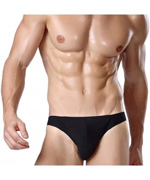 Briefs Men's Briefs Ice Silk Traceless Silky Panties Breathable Comfortable Underwear Solid Color - Black - CK18THIOILH