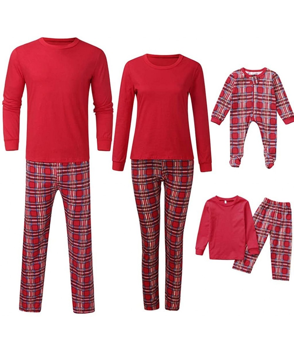 Sleep Sets Pure Color Long Sleeve Tops Plaid Pajams Pants for Women Men Kids Toddler- Family Winter Pajamas Set Matching Clot...