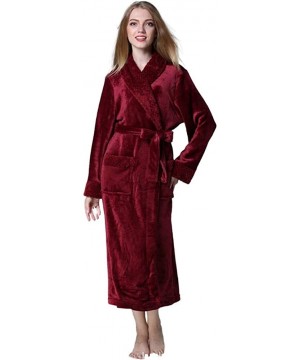 Robes Plush Shawl Collar Long Bathrobe for Women-Ladies Fleece Flannel Robe Warm Nightgown Couple Loungewear - Red - C0198UICCMY