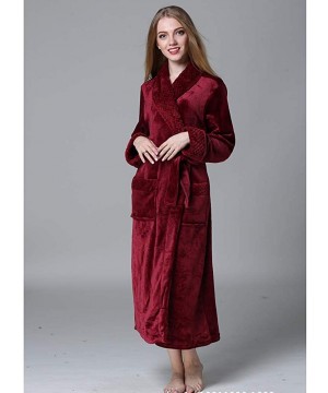 Robes Plush Shawl Collar Long Bathrobe for Women-Ladies Fleece Flannel Robe Warm Nightgown Couple Loungewear - Red - C0198UICCMY